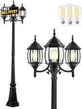 Outdoor Lamp Post Light 3 Head Classic Black with Clear Glass Panels.....