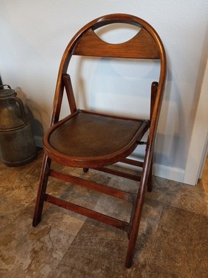  ANTIQUE SOLID WOOD FOLDING BENTWOOD STYLE CHAIR w/ Original SEAT