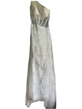 Sherri Hill One Shoulder Ivory/Silver Sequin Beaded A-Line Wedding Dress 0