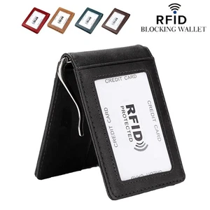 Men's Bifold Wallet Genuine Leather RFID Blocking Slim Billfold with ID Window