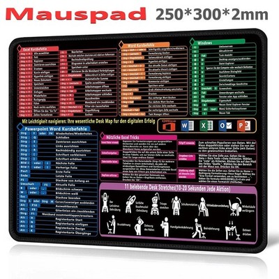 Mauspad Mousepad 25x30cm mit Deutsch Word Excel Office Shortcuts Für Büro Gaming