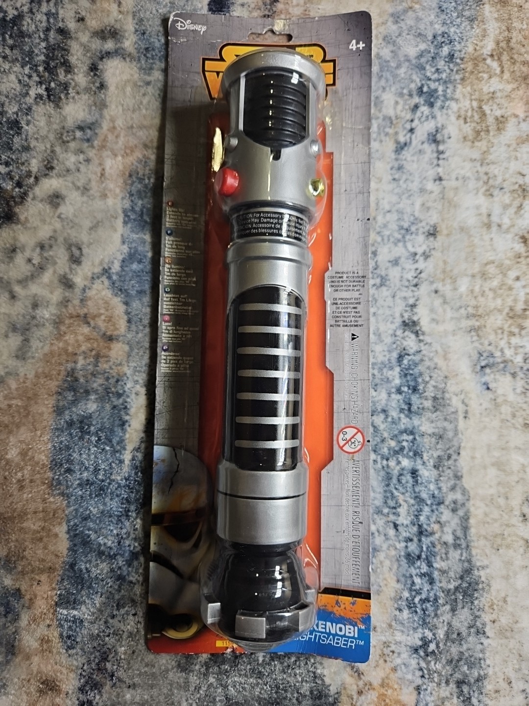 Star wars obi-wan kenobi lightsaber toy rubies 1159 silver black light up jedi