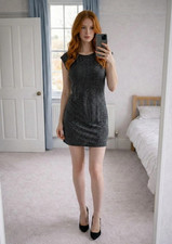 Dorothy Perkins Womens Size 10 Black Sparkly Glitter Tie Back Party Mini Dress