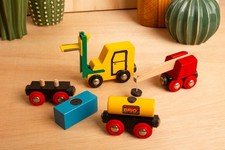 Vintage 80s BRIO Wooden Railway Crane Forklift Truck Train 33329 / 33322 / 3322
