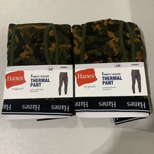 Hanes Men  s Tagless Camouflage THERMAL PANT Size Large Lot of 2
