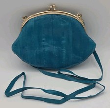 VINTAGE Lee Sands teal blue eel skin purse