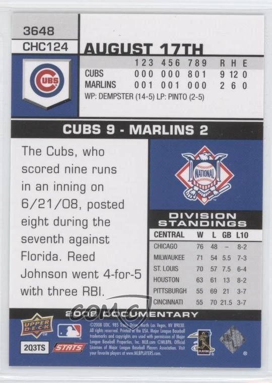 2008 Upper Deck Documentary Carlos Zambrano #3648 - Image 2 of 2