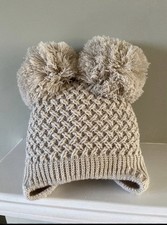 Beige Biscuit Hat Double Bobble Pom-pom NEW Age Newborn Traditional Fully Lined