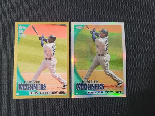 KEN GRIFFEY JR. SEATTLE MARINERS 2010 TOPPS GOLD & TOPPS CHROME REFRACTOR 2 CARD