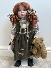 Leonardo Collection Porcelain Doll Red Headed Green Dress And Teddy