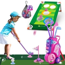 2 in 1 Toddler Golf Set 2-4 Years, Upgraded Kids Plastic Golf Clubs with 12 B...
