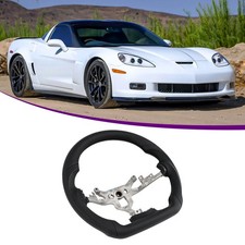 1x For 2006-2011 Chevrolet Corvette C6 Full Leather Steering Wheel Flat Bottom