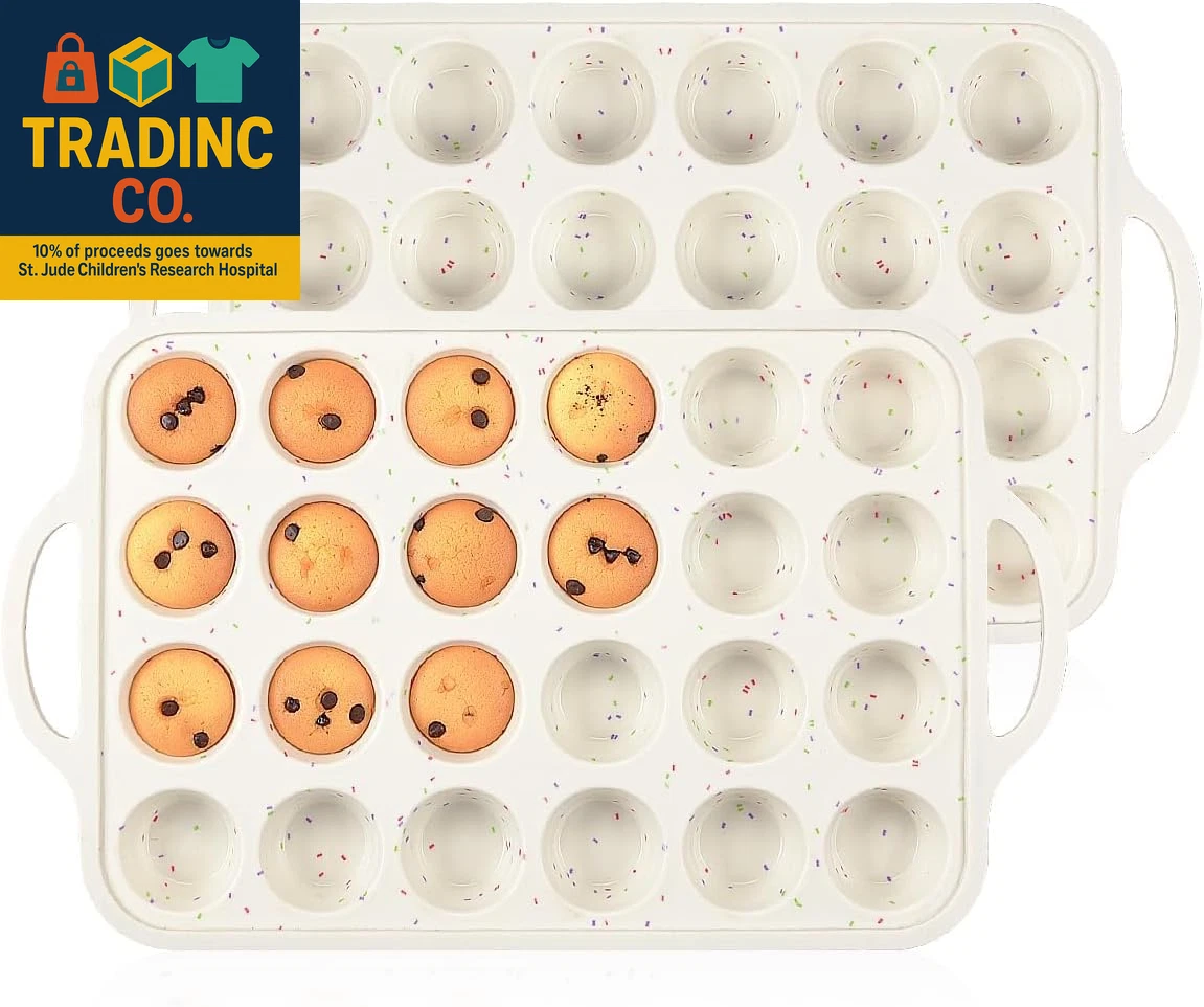 Mini Muffin Pan, Metal Reinforced Frame Mini Cupcake Pans 24 Cups Nonstick Muffi
