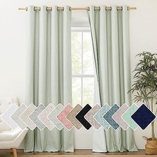 100 Blackout Linen Cold Blocking Curtains 52"W x 90"L Pack of 2 Sage Green