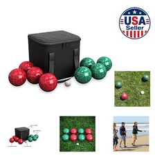 Bocce Ball Set 8 Polyresin Balls Pallino Carrying Case Red Green Outdoor Lawn