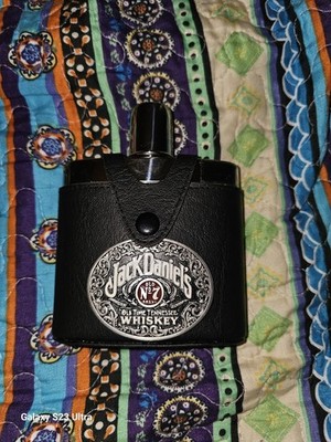 1999 Jack Daniels Old No 7 Whiskey Flask Wrapped Leather Biker EUC Vintage mint!