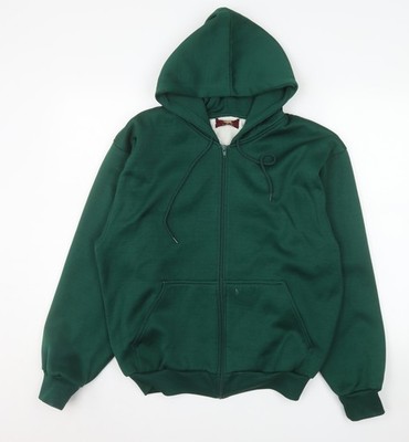 True Breed Herren Fleecejacke grün mit Kapuze und durchgehendem Reißverschluss Größe M