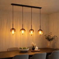 HäNgelampe Pendelleuchte HäNgeleuchte 4 Flammig Metall Rauchglas Wohnzimmerlampe