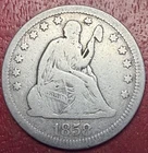 1858 Seated Liberty Silver Quarter. Free Shipping