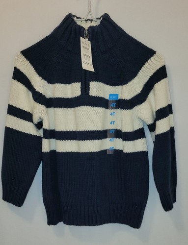 NWT CHILDREN'S PLACE BOYS SIZE 4T, NAVY & WHITE, PULLOVER, 1/4 ZIP SWEATER - Picture 3 of 4