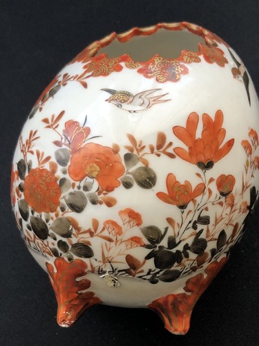 Antique Japanese Kutani Porcelain Egg Shaped Vase/Planter Signed RARE 4” - Picture 9 of 9