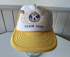 Vintage 2000 Y2K Nissin Kiwanis International Yellow Mesh SnapBack Cap w Pin