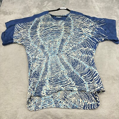 Alexis Oversized Mini Dress Womens XS/S Blue Wave AOP Hi-Lo Slouchy Beachy Boho