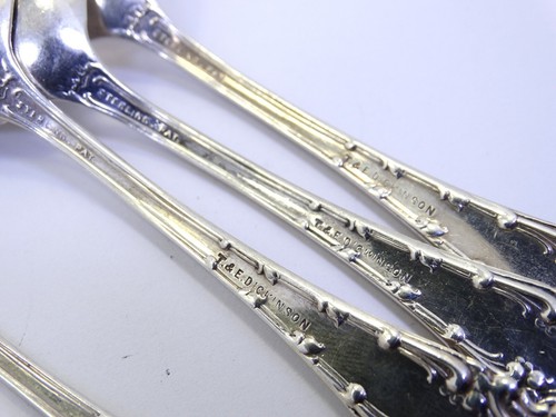 6 Pc T&E DICKINSON 5-7/8" Antique TEASPOON Set Sterling Silver Spoon Monogrammed - Picture 7 of 8
