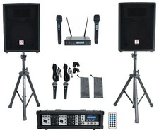 Rockville RPG2X10 Powered Bluetooth Mixer 2 10" Speakers Stands Wireless Mics