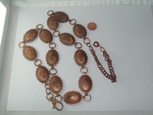 VINTAGE CONCHO BELT COPPER TONE METAL  34" - image 3