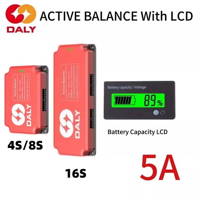 Daly 5A 4S/8S/16S Active Balancer + Li-ion LiFePo4 Battery Capacity LCD Display