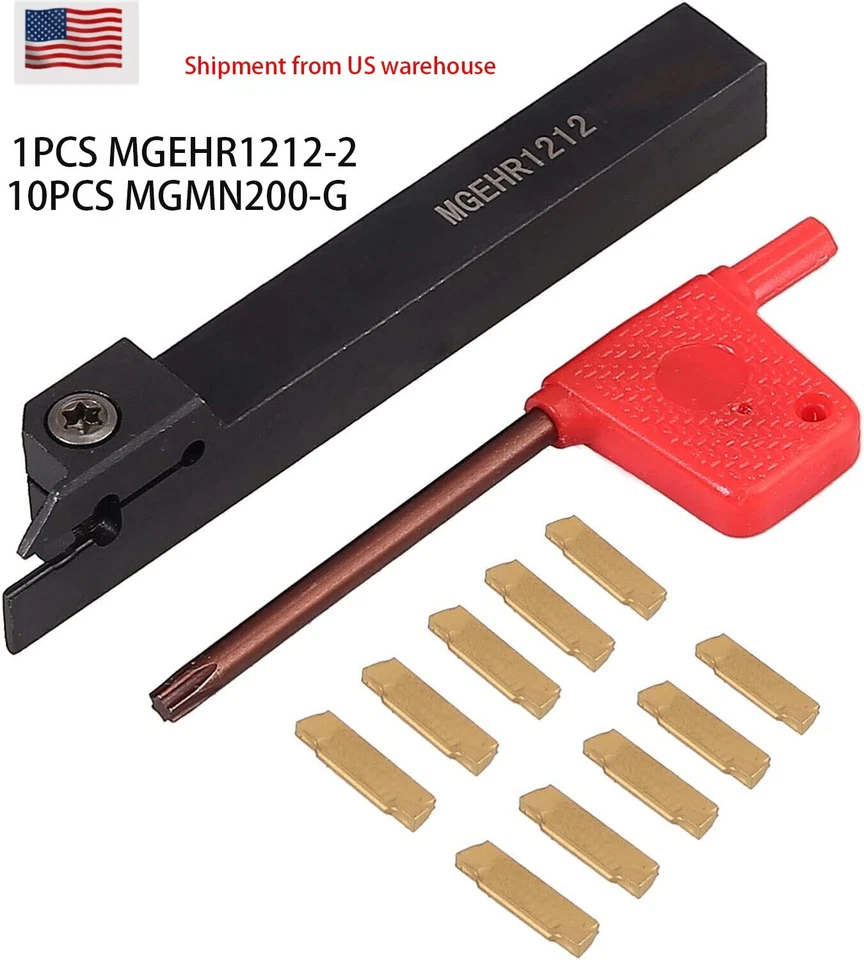 10× MGMN200-G Carbide Insert & MGEHR1212-2 Parting Off Turning holder Lathe Tool