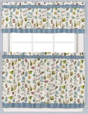 3pc. Curtains Set:2 Tiers 28.5"x36" Valance 58"x13" KITCHEN ITEMS,ONE PANTRY,LC