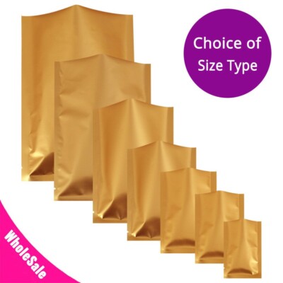 Heat-Sealable Matte Gold Open Top Foil Mylar Pouch Bag w/ Tear Notch M35