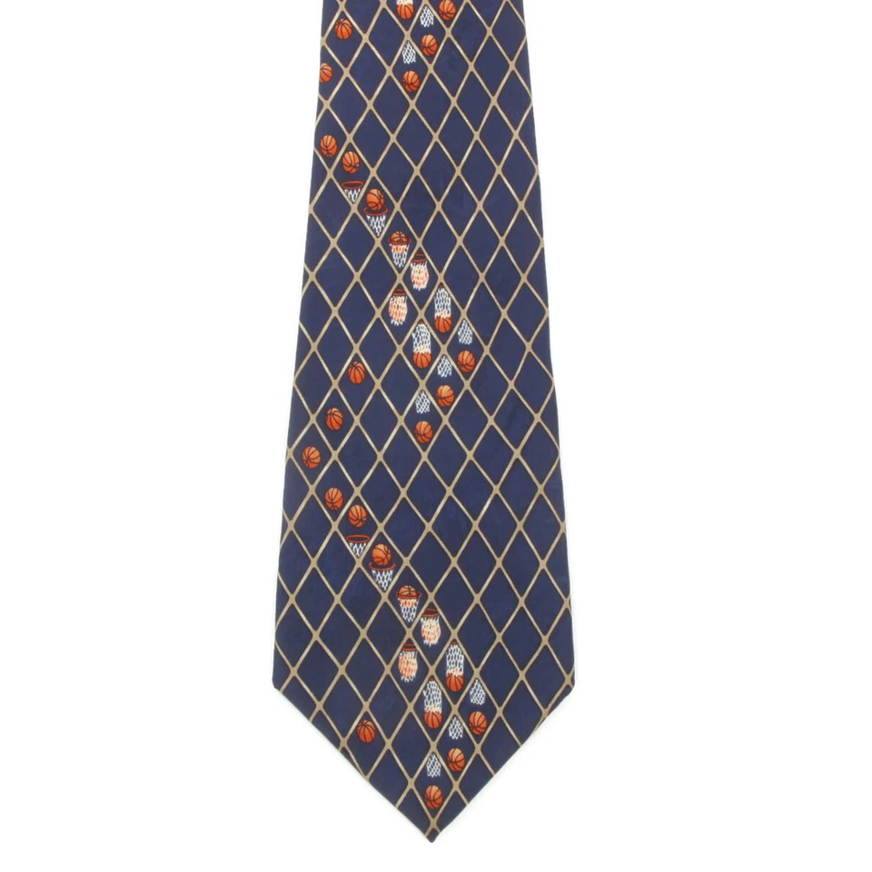 Aros de tiro de baloncesto NICOLE MILLER azul marino diamante corbata de seda para hombre Foto 2 de 4