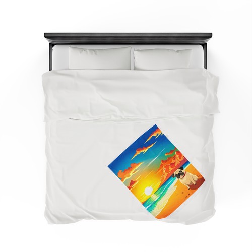 Pug on the Beach - Velveteen Plush Blanket - Picture 15 of 22