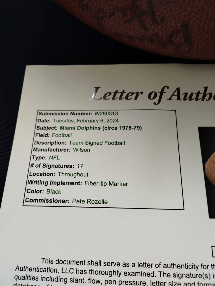 1978-79 Team Signed Wilson Football Miami Dolphins NFL Bob Griese Gary Davis JSA - Image 2 of 4