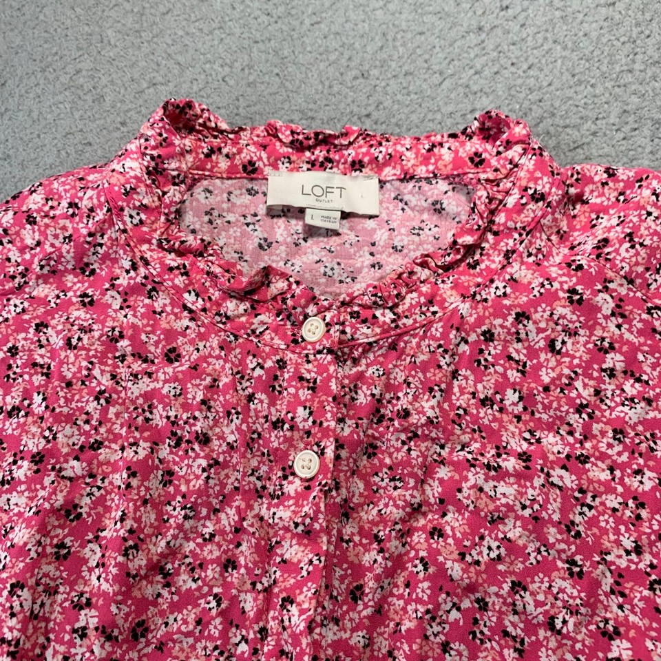 LOFT Blouse Womens Large Top Floral Long Sleeve Pink White eBay