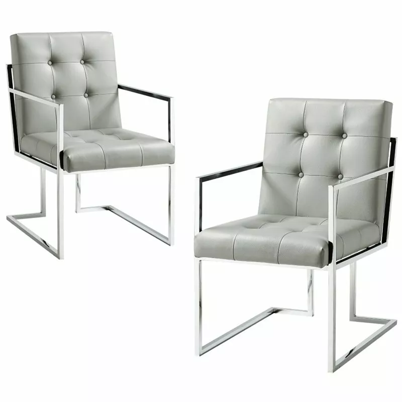 Posh Living Evan Tufted Faux Leather Dining Chair Light Gray