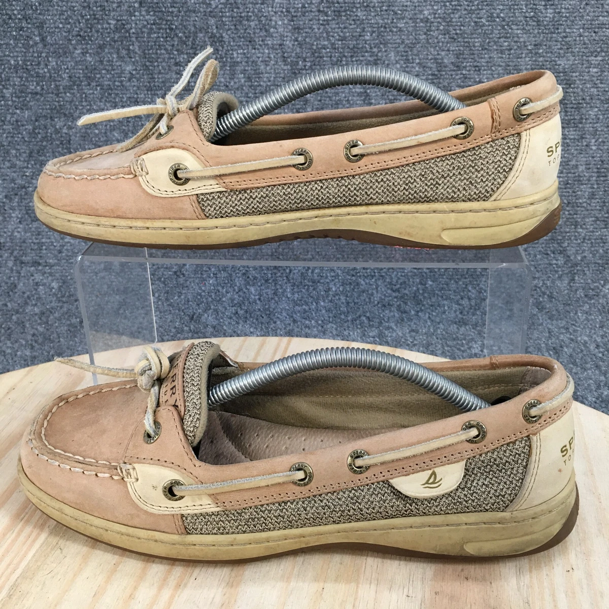 Sperry Top Sider Boat Shoes Womens 8M Beige Angelfish Linen Oat Slip On 9102047