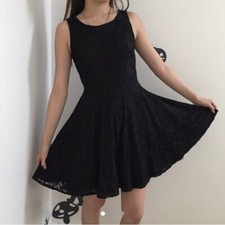 FIRETRAP Black Lace Skater Dress with mesh lining, v-neck back and zip (XS)