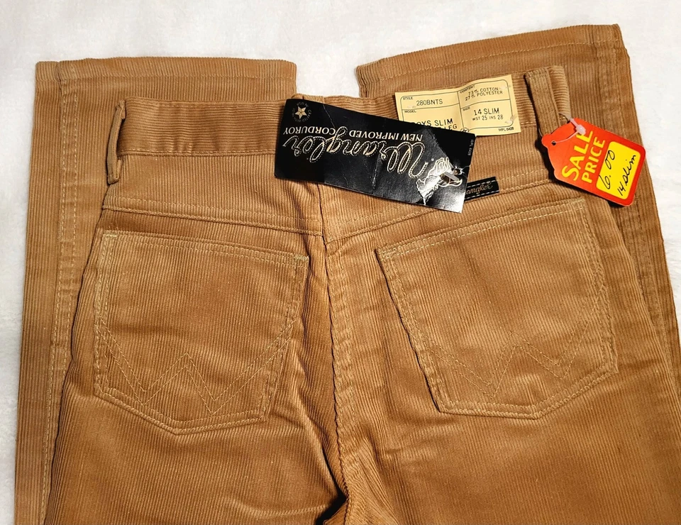 Pantalones De Colección WRANGLER Pana Pierna Recta Estudiante 14 Slim Deadstock Nuevos con Etiquetas Años 70 Foto 3 de 4