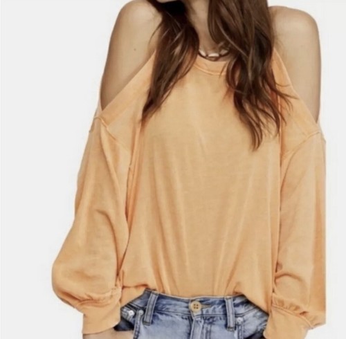 We the Free People Boho Tunic Top S Orange Chill Out Long Sleeve Cold Shoulder - Picture 2 of 8
