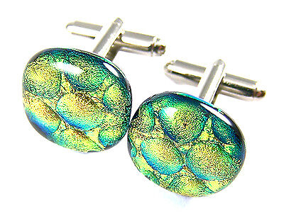 Clear Diamonds /& Ice Fused Glass 34 20mm Square Hints of Pink Blue Green Gold Golden Yellow Ripple Textured Dichroic Cuff Links Glass