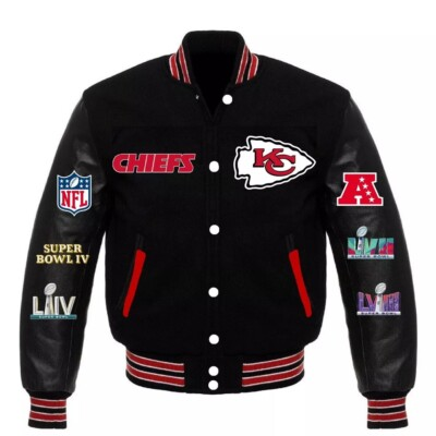 #ad #ad KC Chiefs Super Champion Varsity Jacket Wool With Real Leather Sleeves $129.99