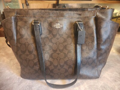 COACH Diaper Bag Brown Signature Baby Tote Canvas Work Travel F58306