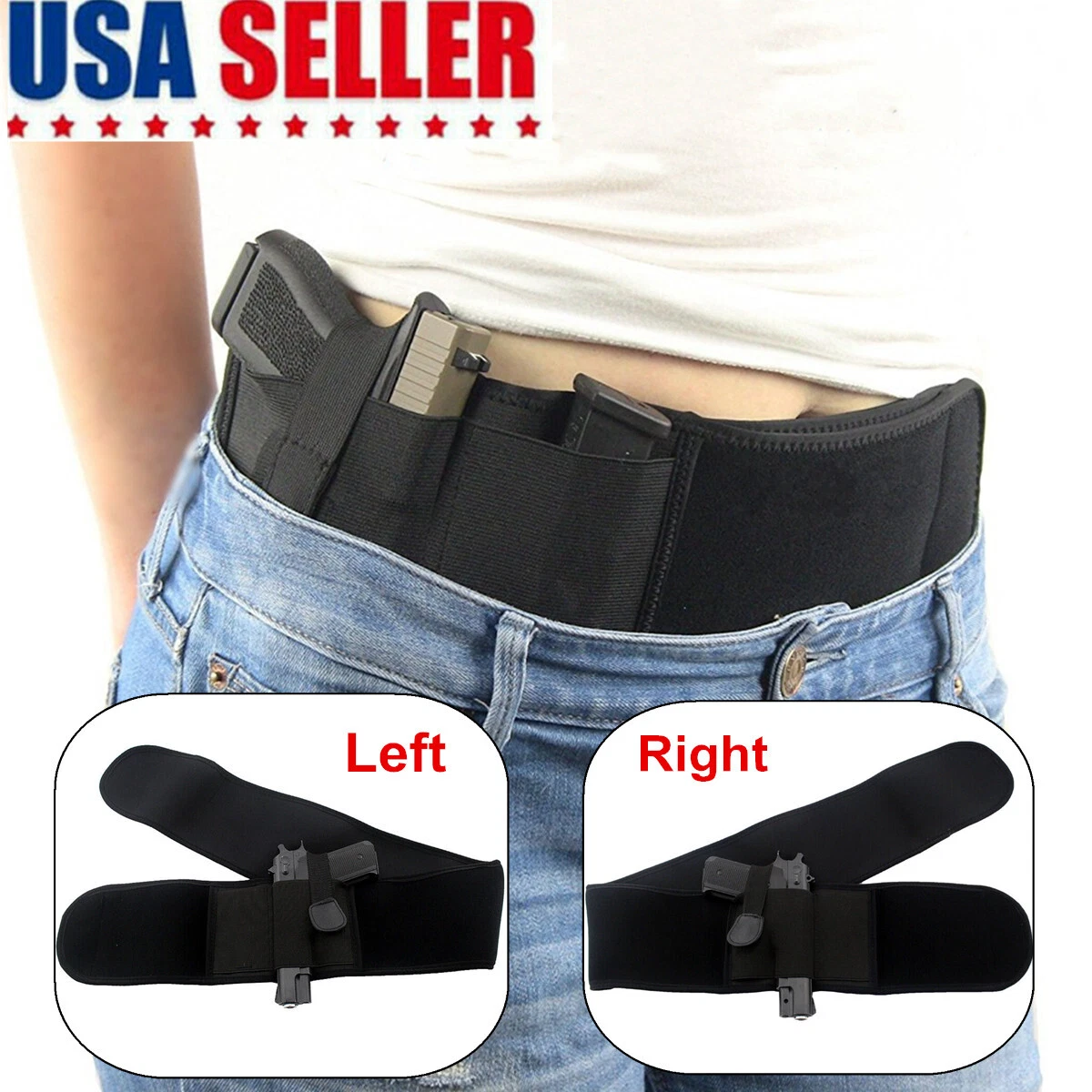 Tactical Belly Band Holster Concealed Hand Gun Carry Pistol Waist Right  Belt