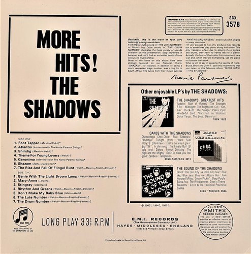 THE SHADOWS " MORE HITS" LP 12" RECORDS - Picture 2 of 2