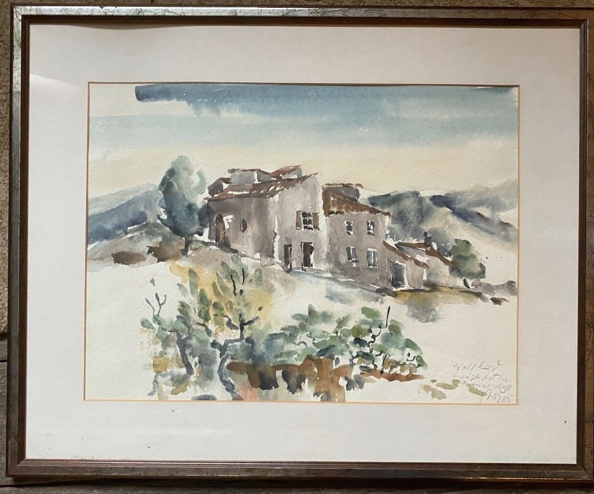 ::WOLFHARD W...? 1985 WIDMUNG SIGNIERT WI ? AQUARELL BURG RUINE VILLA MEDITERRAN