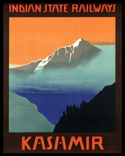 POSTER KASHMIR INDIA MOUNTAINS TOURISM TRAVEL VINTAGE REPRO FREE S/H